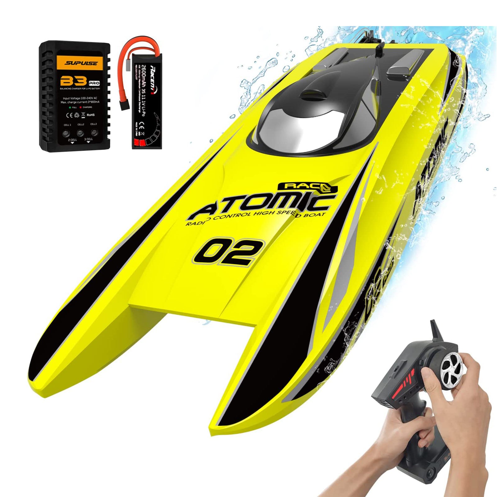 Atomic Brushless Remote Control Outdoor Electric Racing Boat, Yellow (Used) - VMInnovations