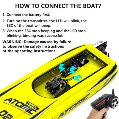 Atomic Brushless Remote Control Outdoor Electric Racing Boat, Yellow (Used) - VMInnovations