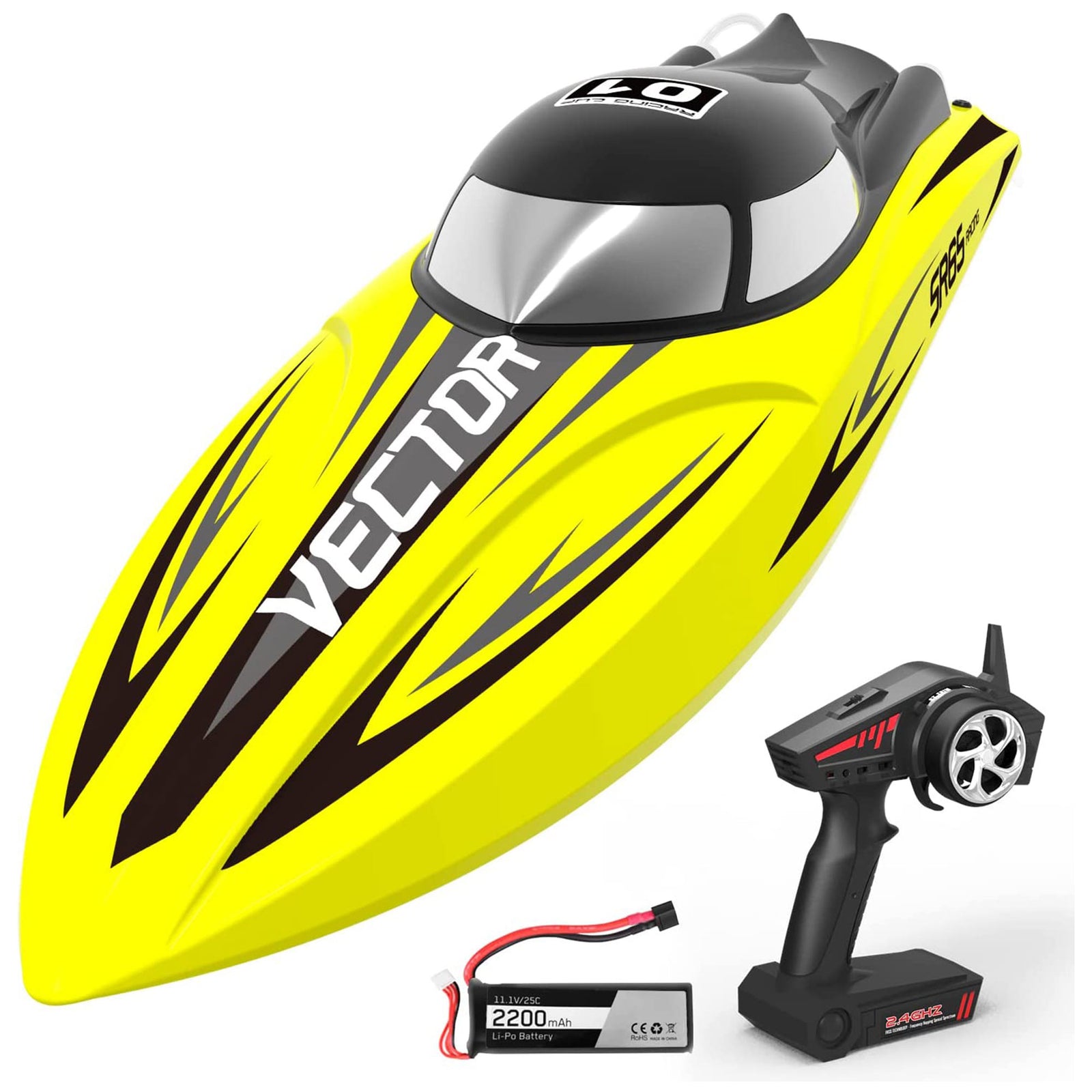 VOLANTEXRC Vector SR65 37MPH Remote Control Outdoor Electric Racing Boat, Yellow - VMInnovations