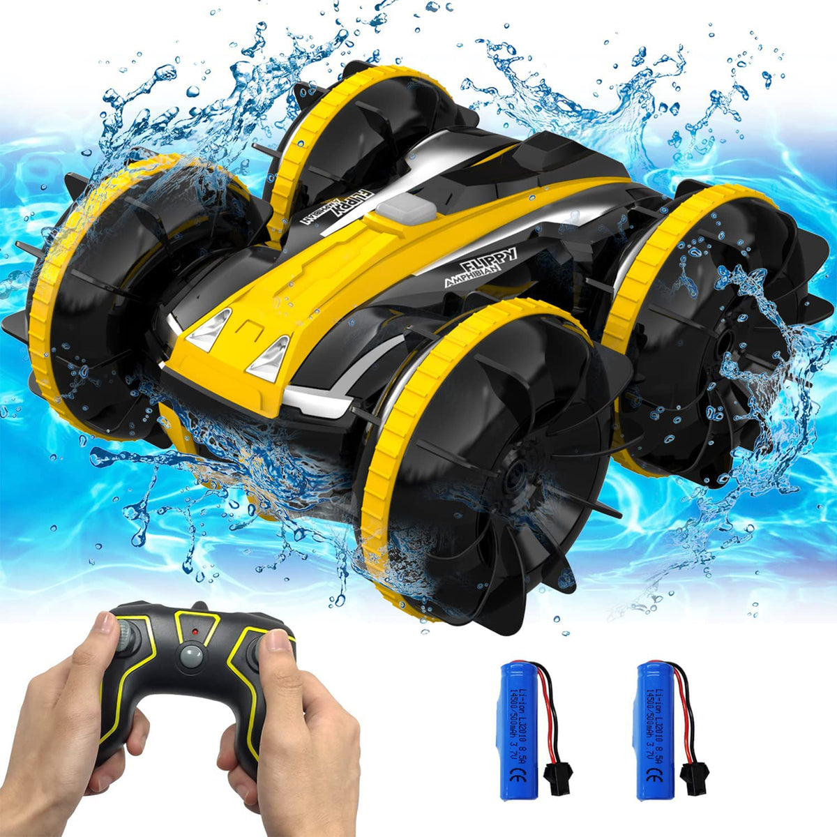 VOLANTEXRC Amphibious Reversible All Terrain Remote Control Stunt Car, Yellow