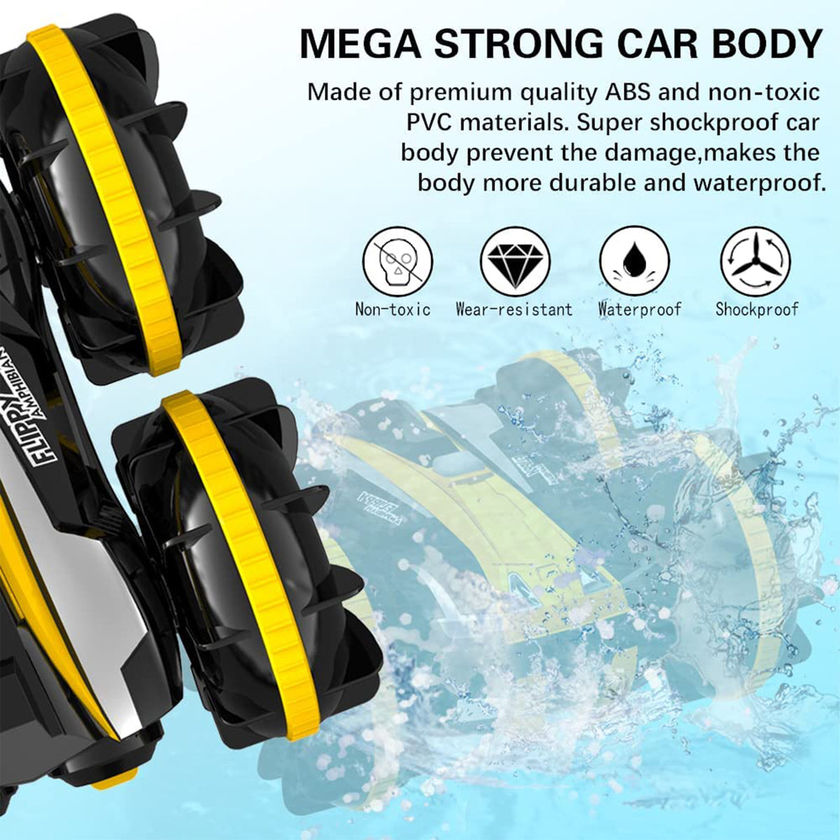 VOLANTEXRC Amphibious Reversible All Terrain Remote Control Stunt Car, Yellow
