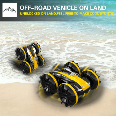 VOLANTEXRC Amphibious Reversible All Terrain Remote Control Stunt Car, Yellow