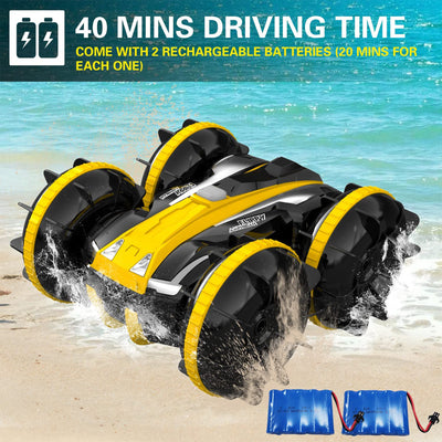 VOLANTEXRC Amphibious Reversible All Terrain Remote Control Stunt Car, Yellow