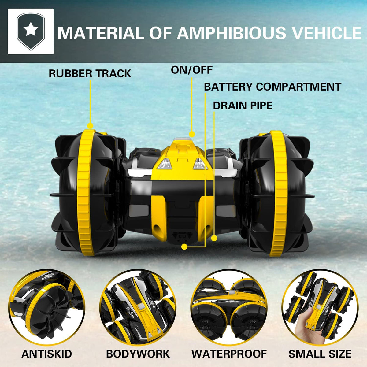 VOLANTEXRC Amphibious Reversible All Terrain Remote Control Stunt Car, Yellow