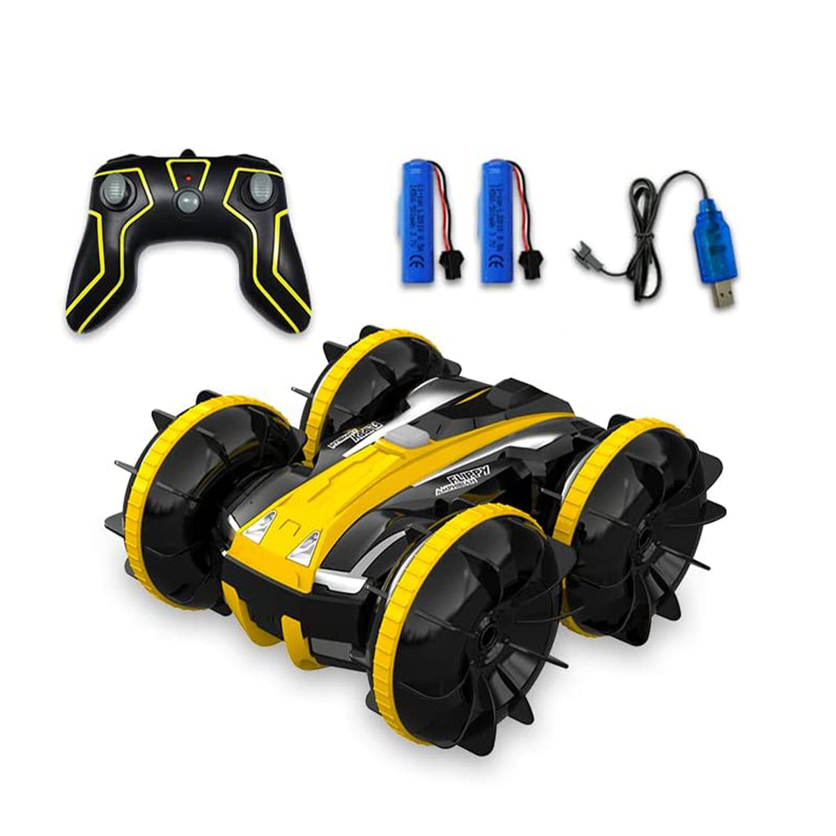 VOLANTEXRC Amphibious Reversible All Terrain Remote Control Stunt Car, Yellow