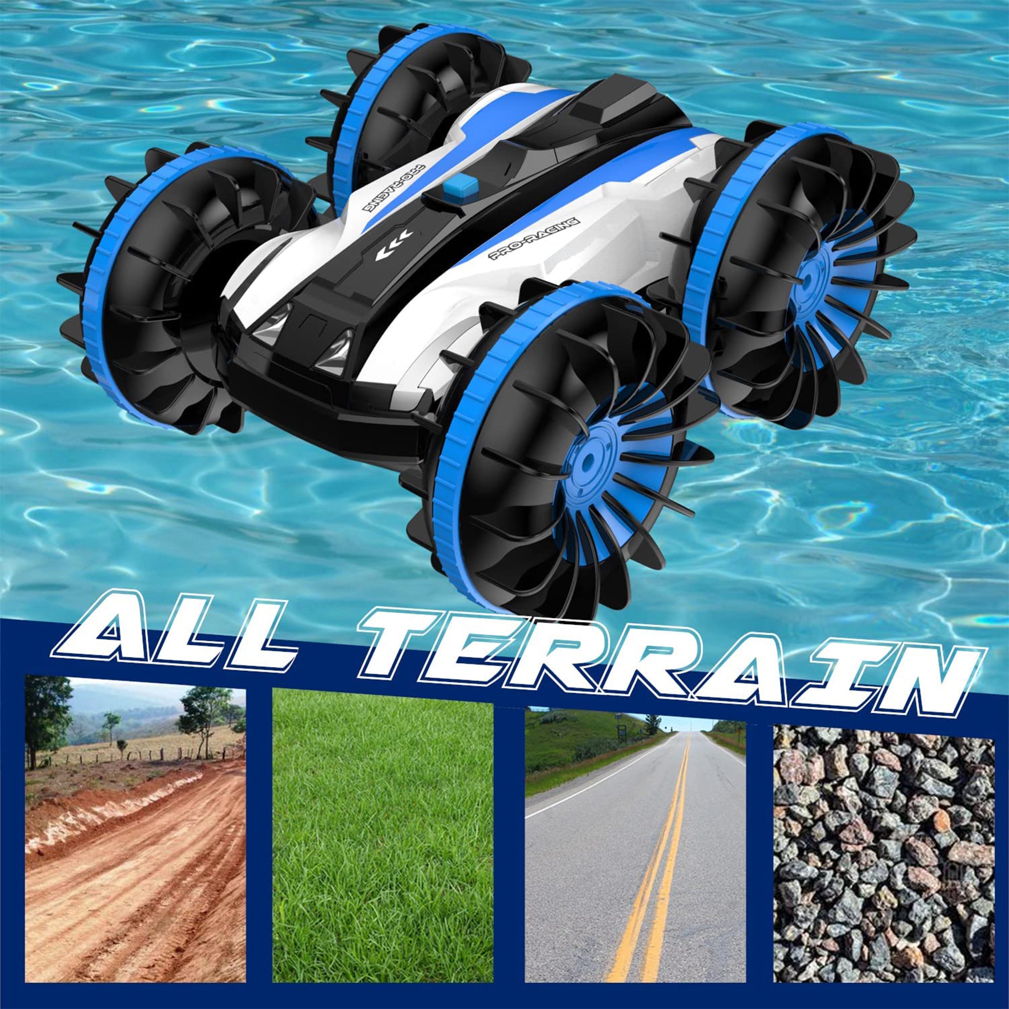 VOLANTEXRC Amphibious Reversible All Terrain Remote Control Stunt Car,Blue(Used) - VMInnovations