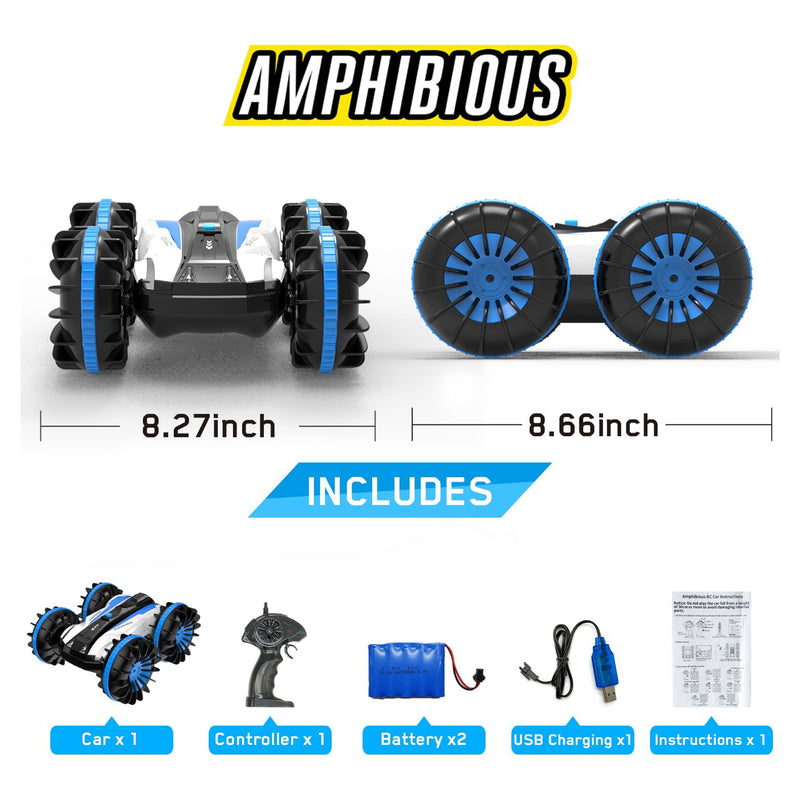 VOLANTEXRC Amphibious Reversible All Terrain Remote Control Stunt Car,Blue(Used)