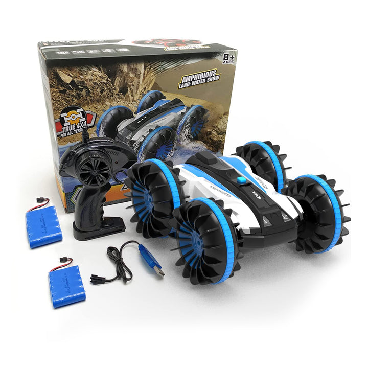 Amphibious Reversible All Terrain Remote Control Stunt Car, Blue (Open Box)