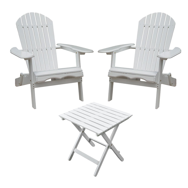 Northbeam Outdoor Portable Foldable Wooden Deck Chair (2 Pack) with Table, White