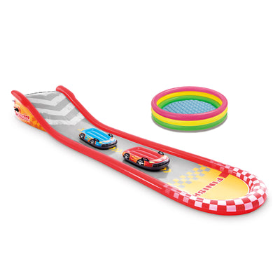 Intex 58x13" Inflatable Sunset Pool and 221" Racing Water Slide w/ 2 Surf Riders - VMInnovations