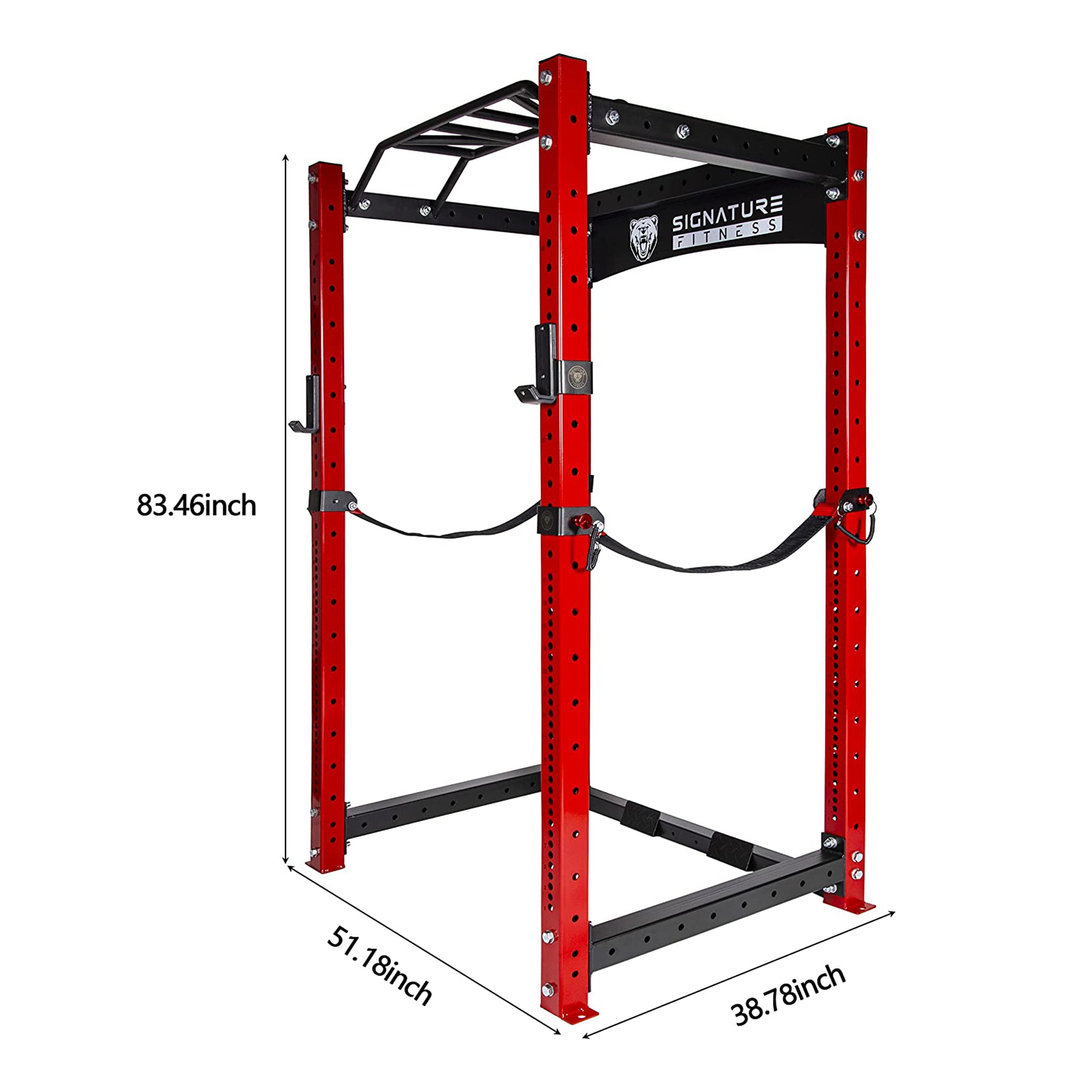 Signature Fitness SF-3 1,500 Pound Capacity 3" x 3" Power Cage Squat Rack, Red