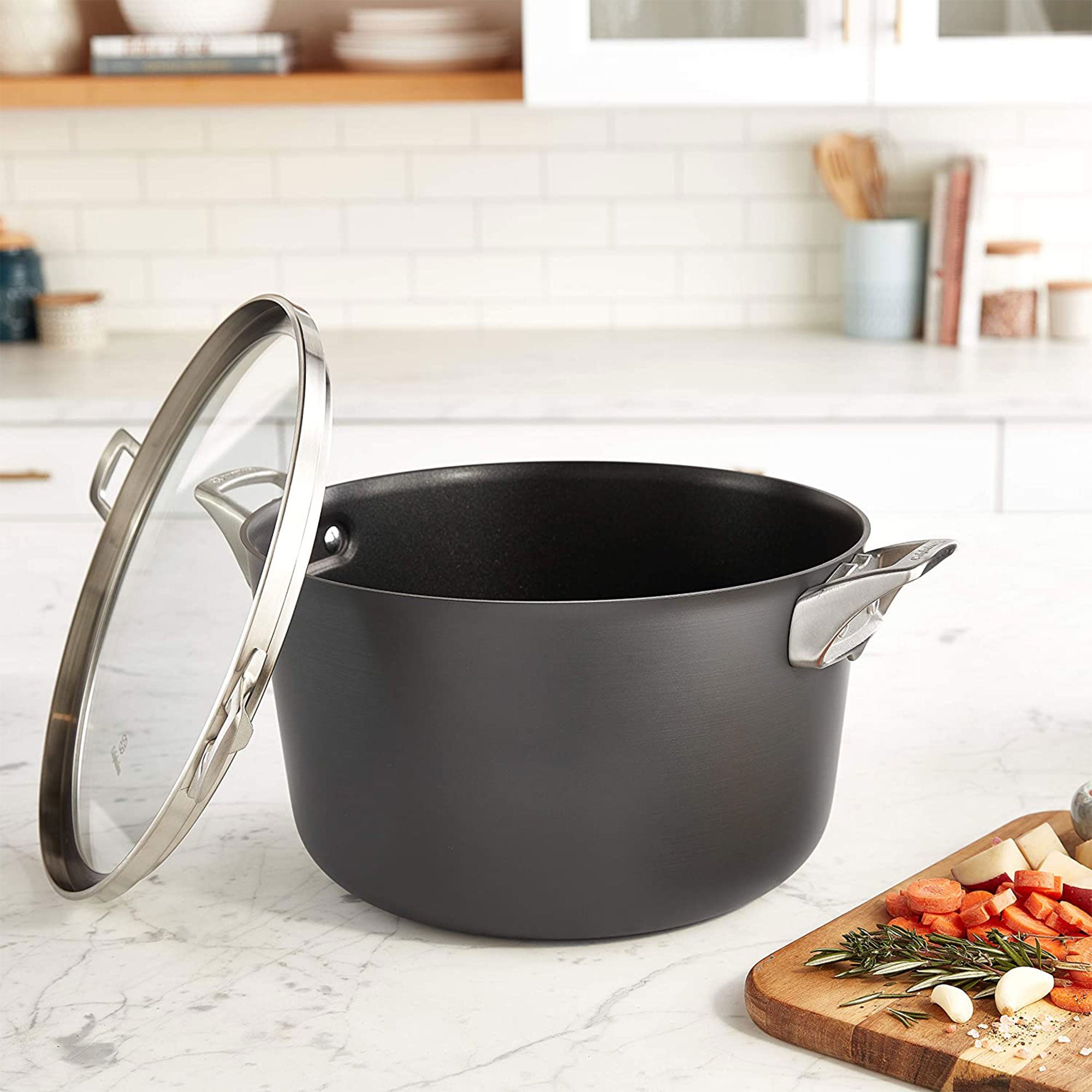 Calphalon Premier Hard Anodized Nonstick 12 Quart Stock Pot w/ Glass Lid, Black - VMInnovations