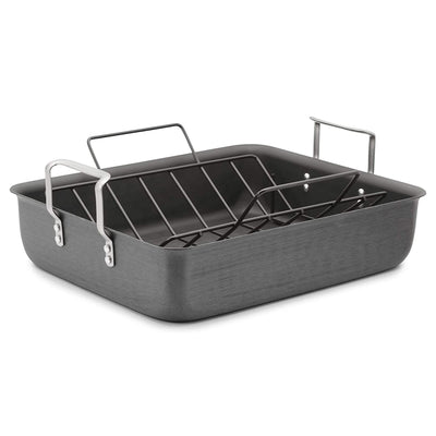 Calphalon 16 Inch Medium Gauge Contemporary Nonstick Roaster Pan w/ Rack, Black