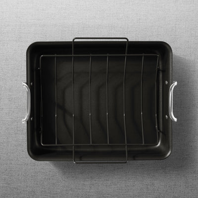 Calphalon 16 Inch Medium Gauge Contemporary Nonstick Roaster Pan w/ Rack, Black