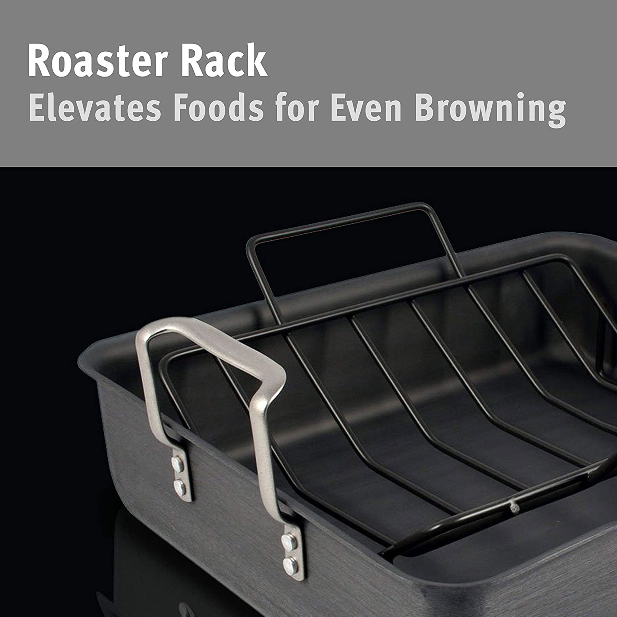 Calphalon 16 Inch Medium Gauge Contemporary Nonstick Roaster Pan w/ Rack, Black