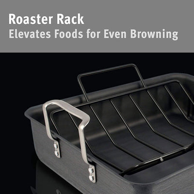 Calphalon 16 Inch Medium Gauge Contemporary Nonstick Roaster Pan w/ Rack, Black