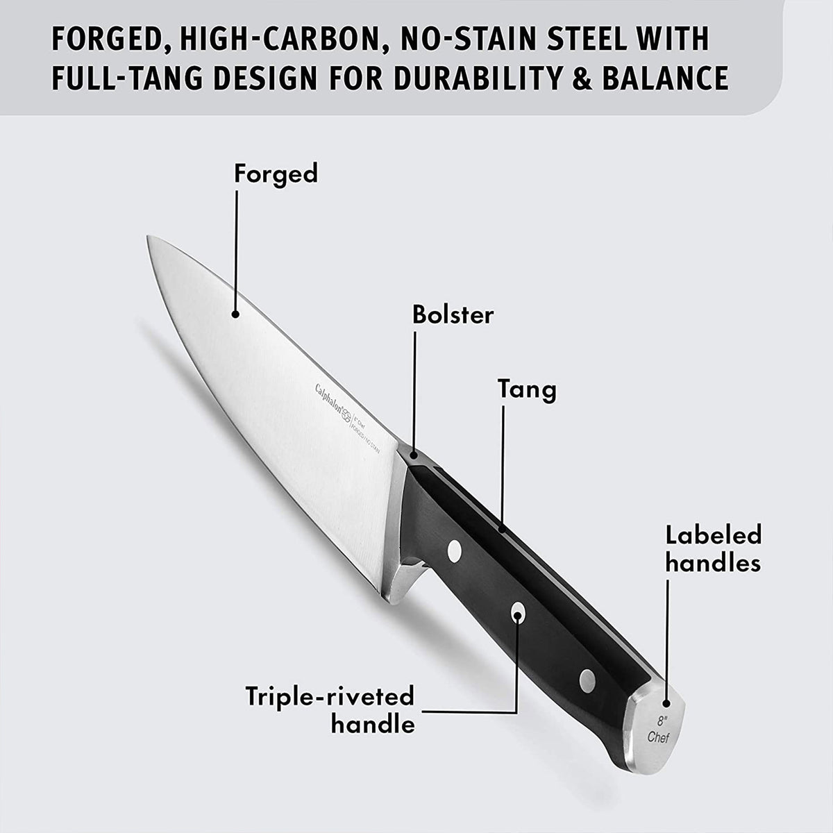 Calphalon 321 12 Piece Kitchen Cutlery Knife Block Set with Built In Sharpener