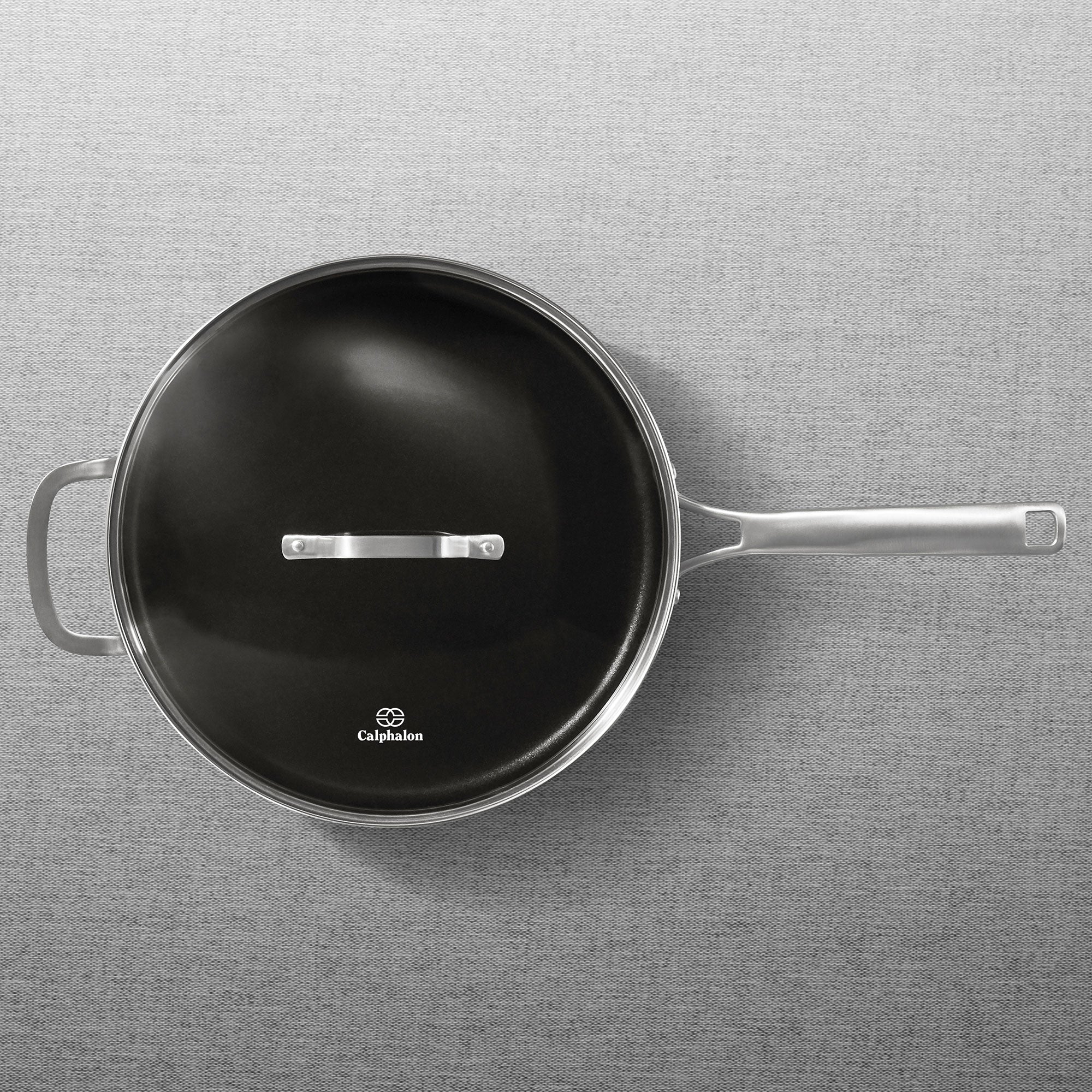 Calphalon 5 Quart Easy System Nonstick Aluminum Saute Pan W/ Cover, Silver/Gray - VMInnovations