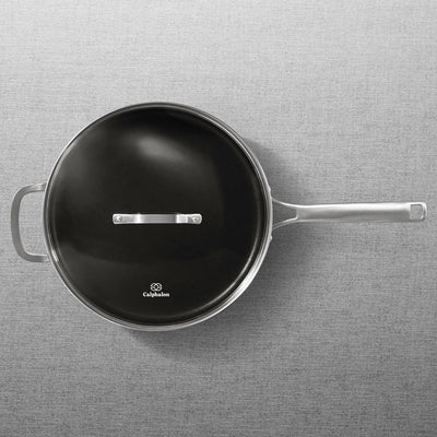 Calphalon 5 Quart Easy System Nonstick Aluminum Saute Pan W/ Cover, Silver/Gray - VMInnovations