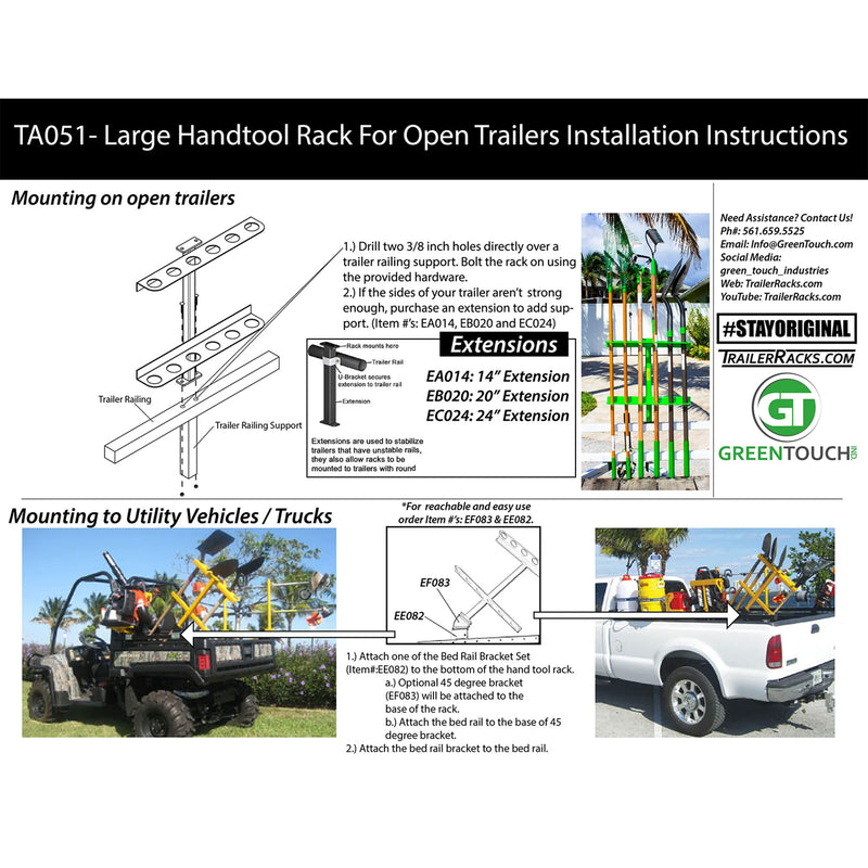 Green Touch Industries Inc Large Steel Hand Tool Rack for Open Trailers, Green