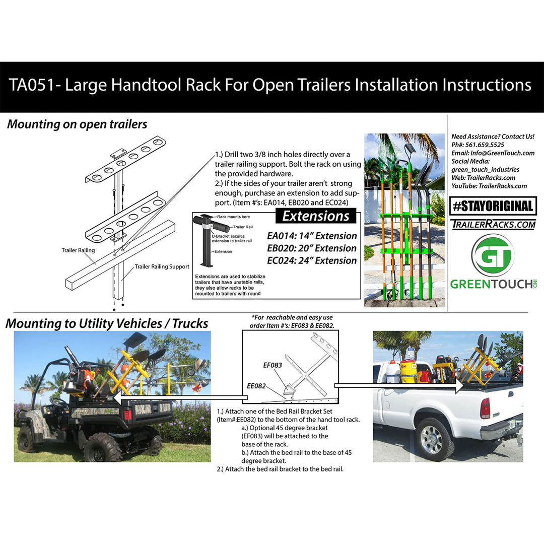 Green Touch Industries Steel Hand Tool Rack for Open Trailers, Green (Open Box)