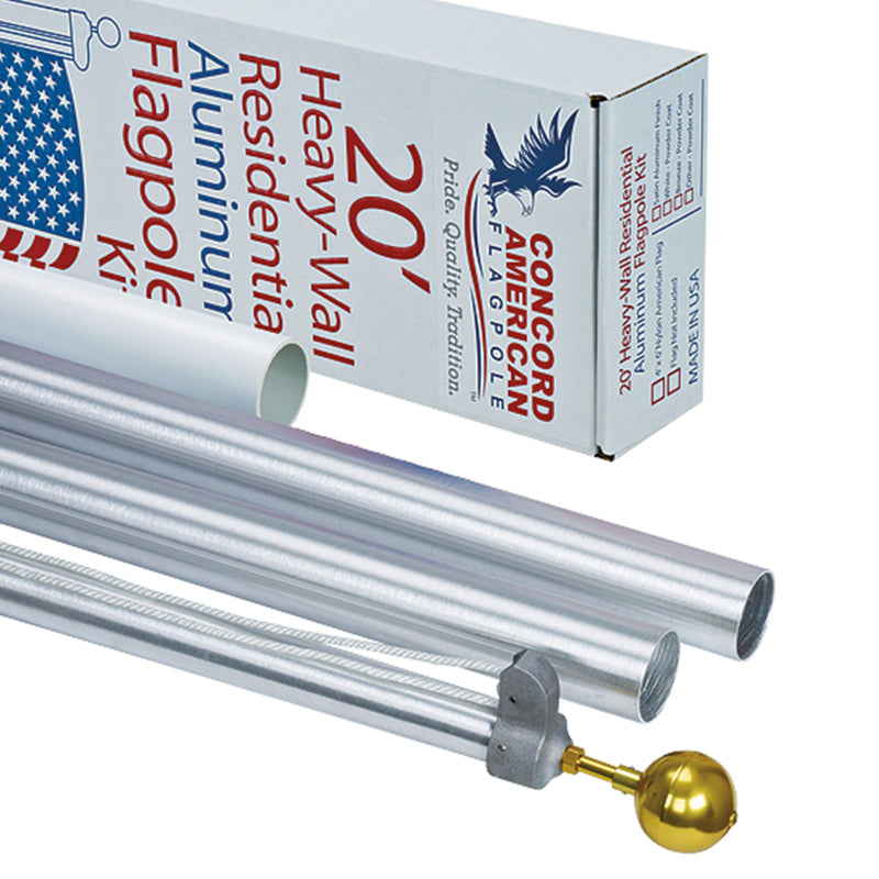 Concord American Flagpole Tapered Aluminum Residential Pole Kit, Satin, 25 Feet