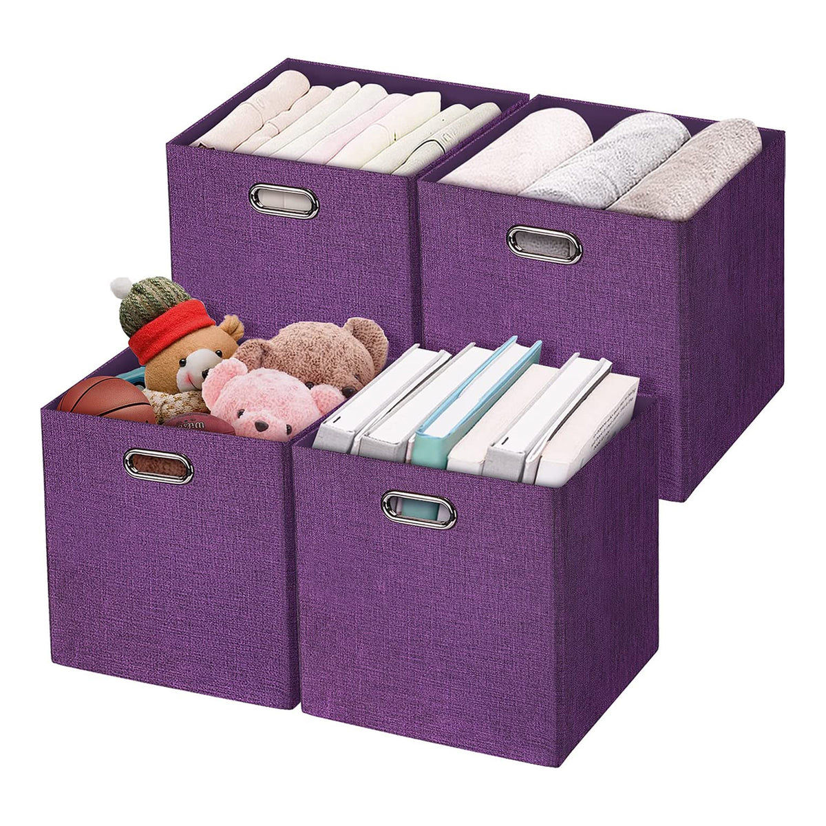 11 x 11 Inch Square Collapsible Storage Cube, Dark Purple (4 Pack) (Open Box)