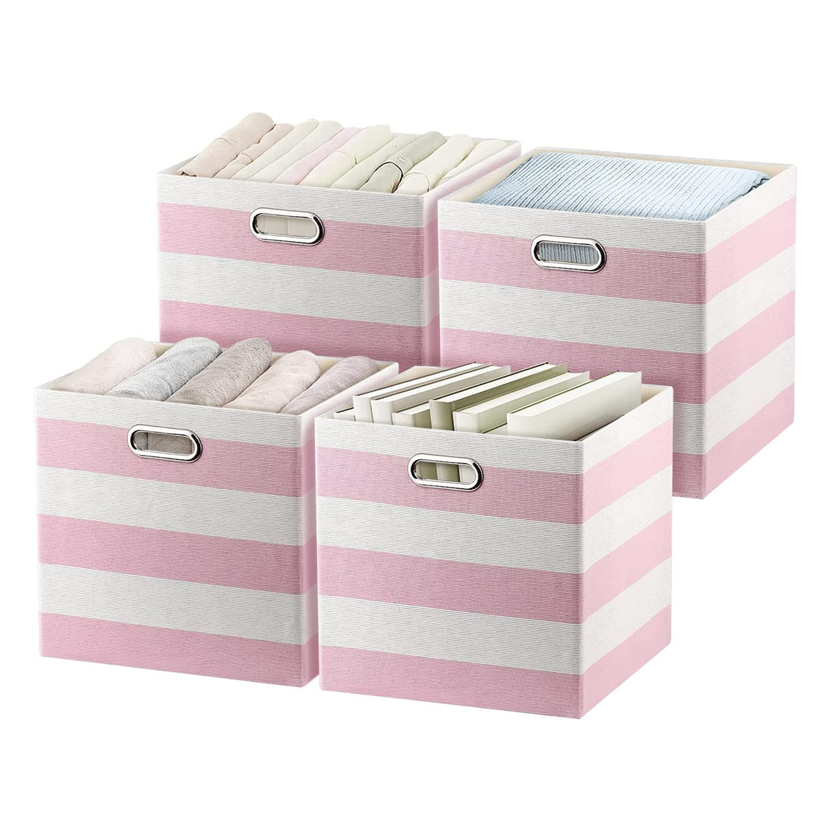 Posprica 13 x 13 Inch Square Collapsible Storage Cube, Pink (4 Pack) (Open Box)