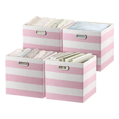 Posprica 13 x 13 Inch Square Collapsible Storage Cube, Pink (4 Pack) (Open Box)