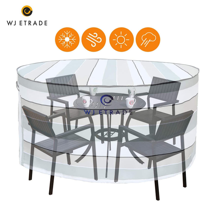 WJ-X3 Round Patio Dining Set Waterproof Outdoor Cover, 96 x 32 Inches, Striped