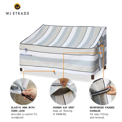 WJ-X3 Heavy Duty 62 x 38 x 35 Inch Waterproof Outdoor 2 Seat Sofa Cover, Striped - VMInnovations