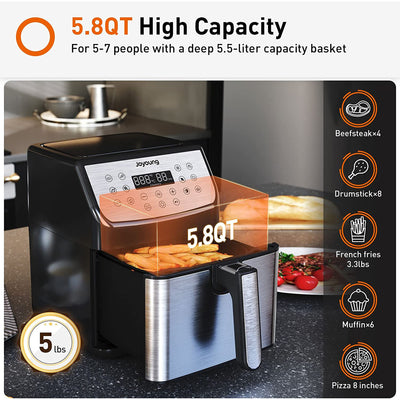 Joyoung JY-590 5.8 Quart Multi Tasker Double Basket Air Fryer w/ LED Touchscreen - VMInnovations