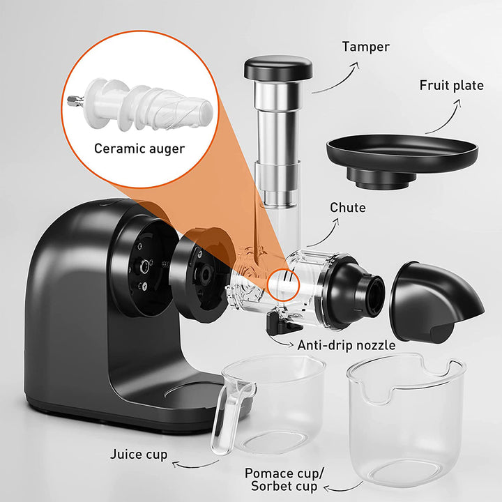 Ceramic Masticating Juicer Machine for Vegetables, Fruit, & Ice Cream (Open Box)