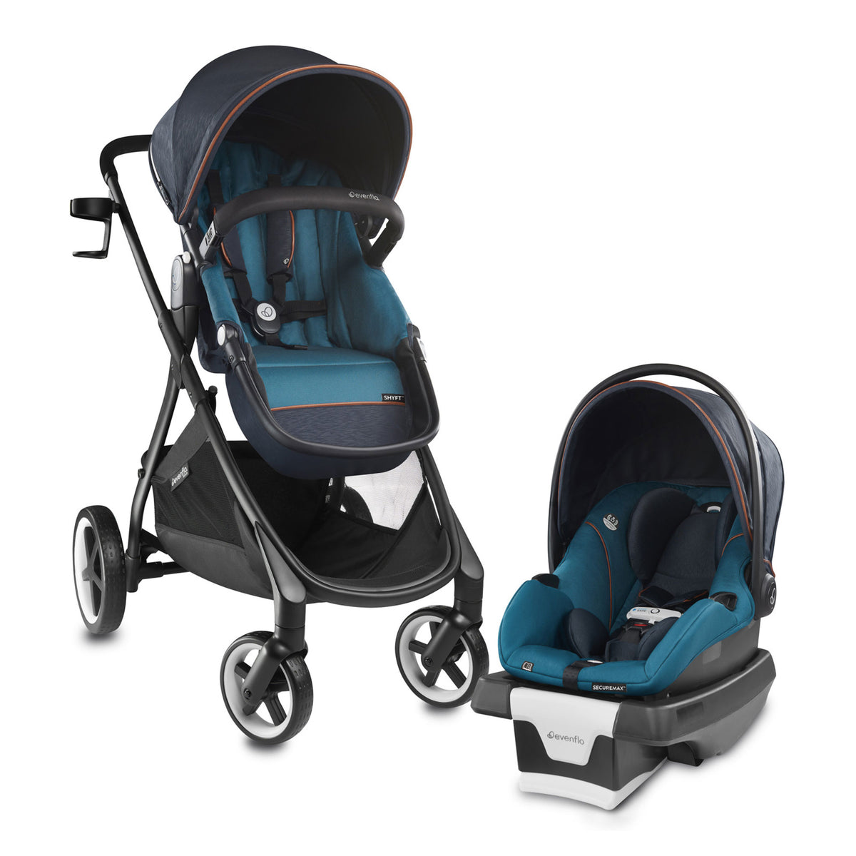 Evenflo Gold Shyft Travel System Stroller w/ SecureMax Car Seat, Sapphire Blue - VMInnovations