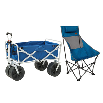 Mac Sports Outdoor Collapsible Beach Utility Cart, Blue, and Camping Chair, Blue