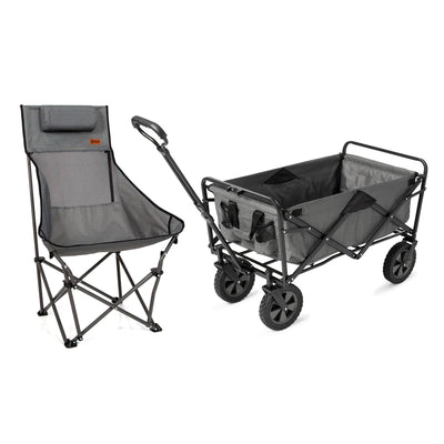 Mac Sports Outdoor Collapsible Utility Camping Cart, Gray, & Camping Chair, Gray