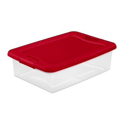 Sterilite 32 Quart Under Bed Latching Storage Container Tote w/ Hinged Lid, Red