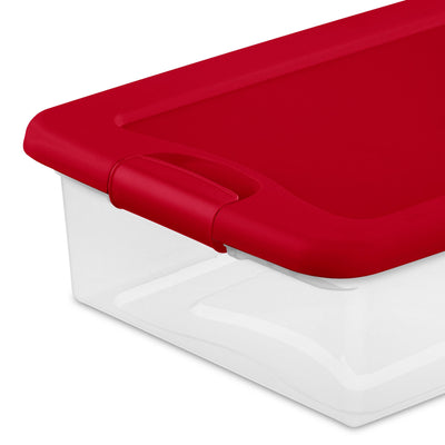 Sterilite 32 Qt Under Bed Latching Storage Container w/ Hinged Lid, Red (6 Pack)