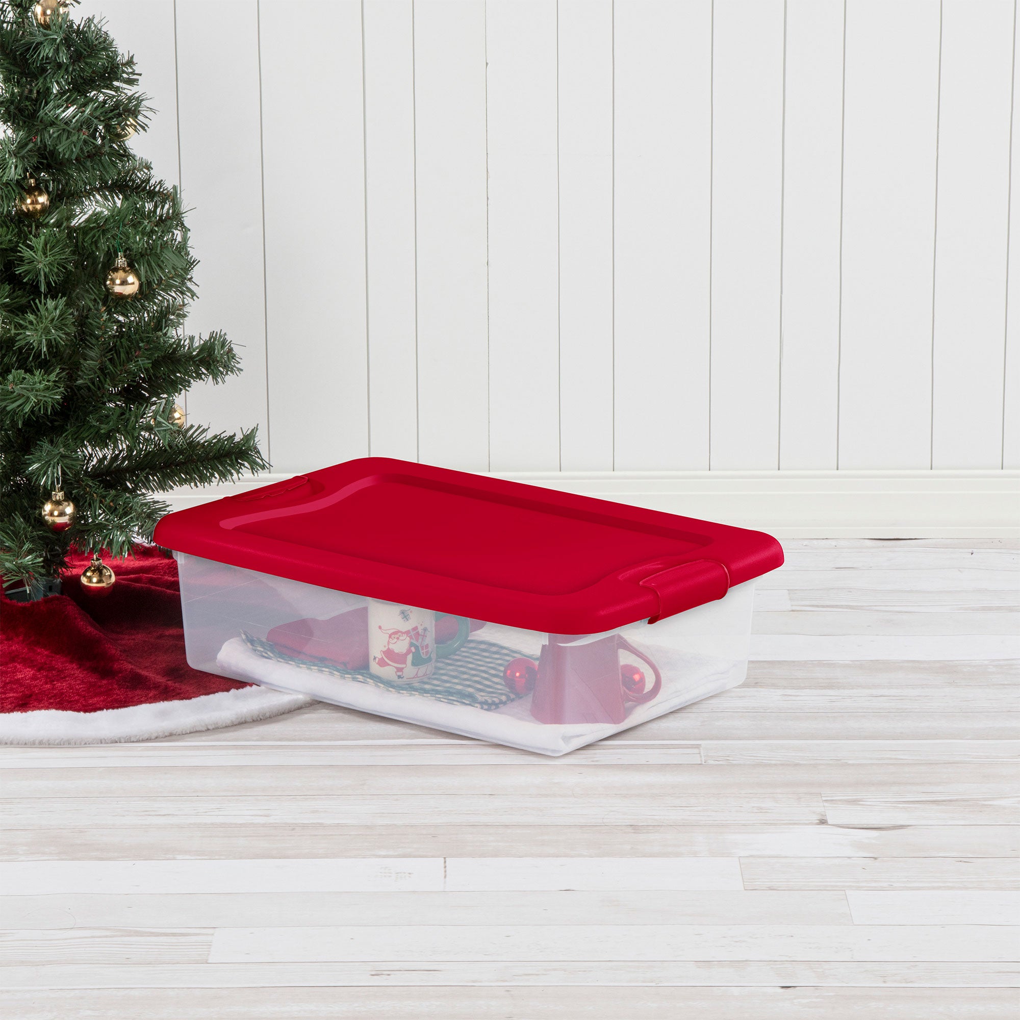 Sterilite 32 Quart Under Bed Latching Storage Container Tote w/ Hinged Lid, Red