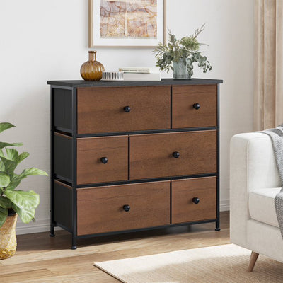 6 Drawer Dresser Organization Storage Unit with Steel Frame, Espresso (Open Box)