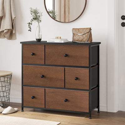 6 Drawer Dresser Organization Storage Unit with Steel Frame, Espresso (Open Box) - VMInnovations