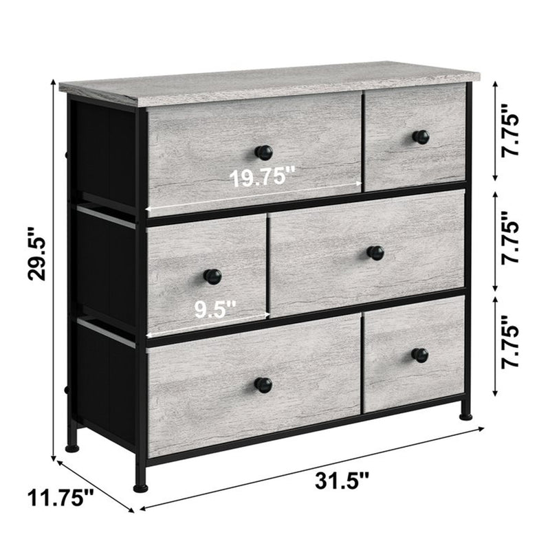 REAHOME 6 Drawer Dresser Storage Unit with Steel Frame, Dark Taupe (Open Box)