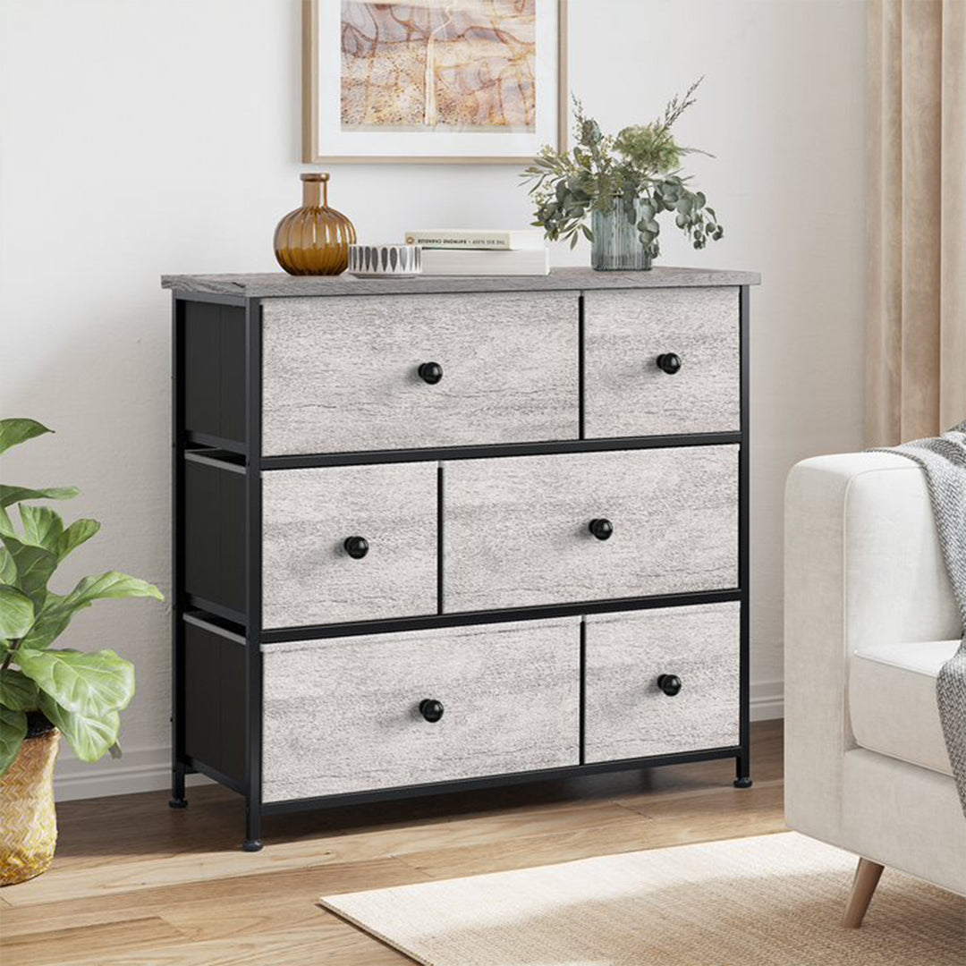 REAHOME 6 Drawer Dresser Organization Storage Unit with Steel Frame, Dark Taupe