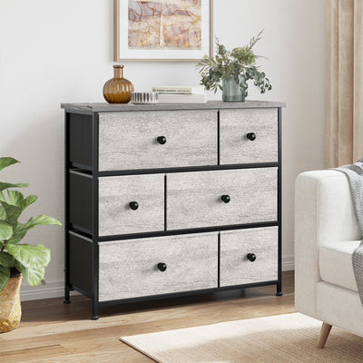 REAHOME 6 Drawer Dresser Storage Unit w/Steel Frame, Dark Taupe (For Parts)