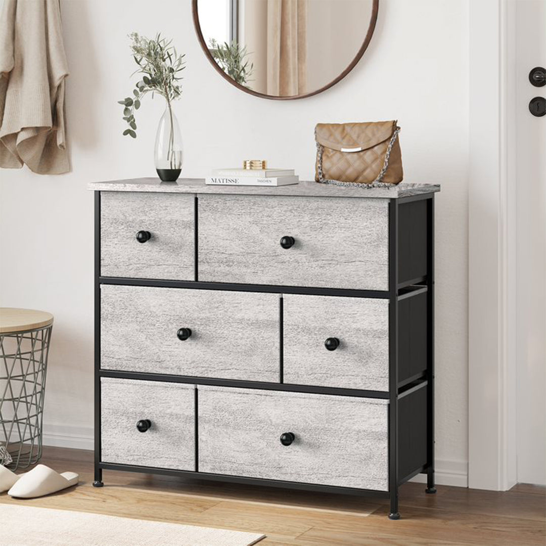 REAHOME 6 Drawer Dresser Organization Storage Unit with Steel Frame, Dark Taupe