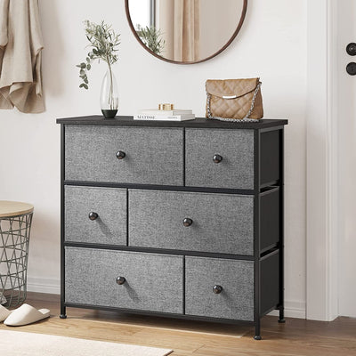 REAHOME 6 Drawer Dresser Organization Storage Unit with Steel Frame, Light Grey