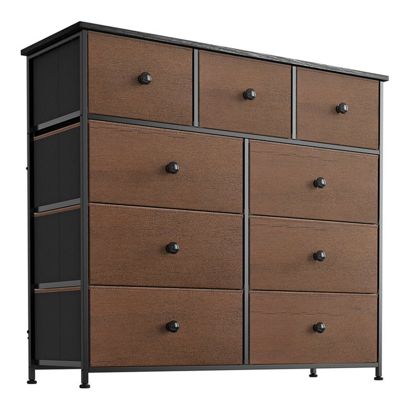 REAHOME 9 Drawer Steel Frame Bedroom Organizer Chest Dresser, Espresso (Used)