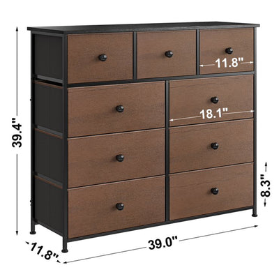 REAHOME 9 Drawer Steel Frame Bedroom Organizer Chest Dresser, Espresso (Used)