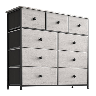 9 Drawer Steel Frame Bedroom Storage Organizer Chest Dresser, Dark Taupe (Used)
