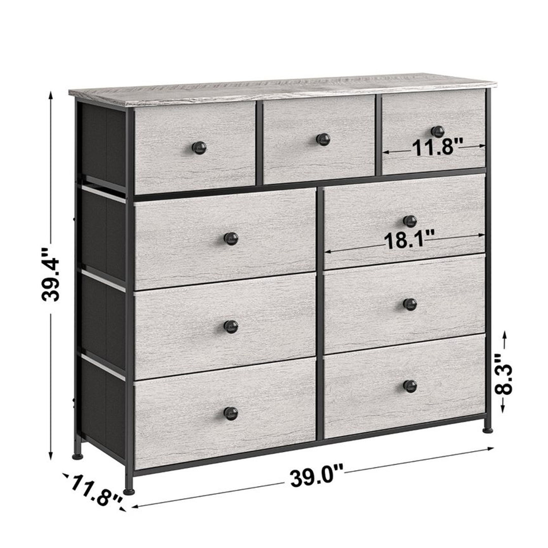 9 Drawer Steel Frame Bedroom Storage Organizer Chest Dresser, Dark Taupe (Used)